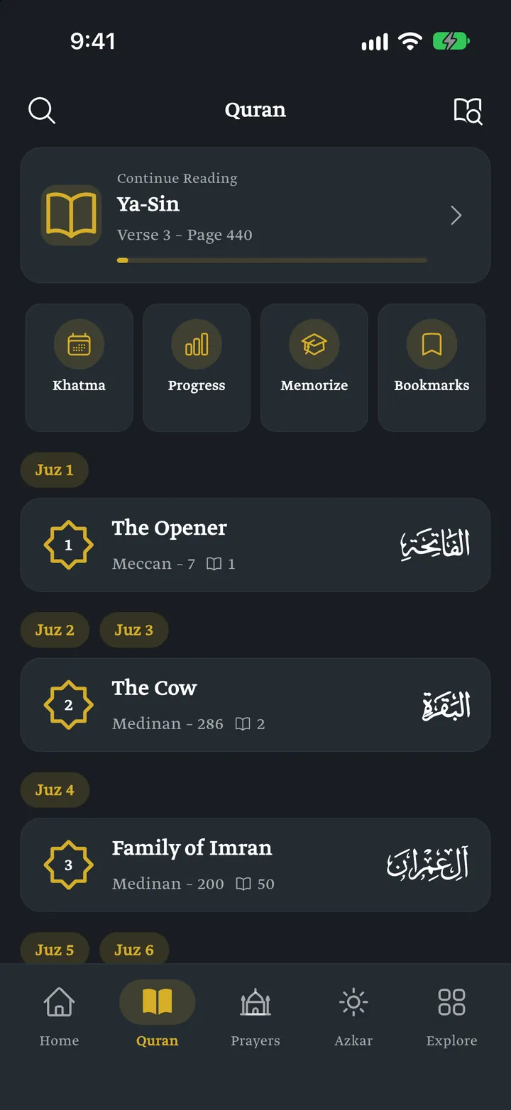 QuraniX: Surah index